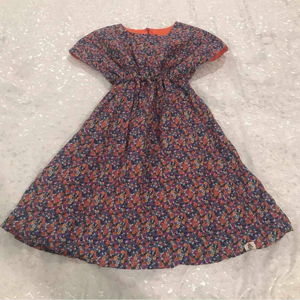 Bijou Sauvage Girls Floral Navy and Orange Cotton Dress NWOT Size 12